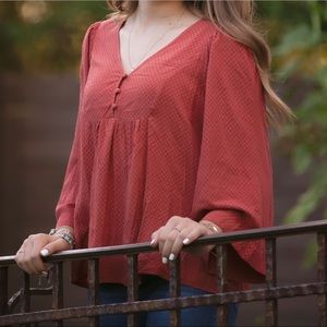 Women's Long Sleeve V-Neck Peasant Top